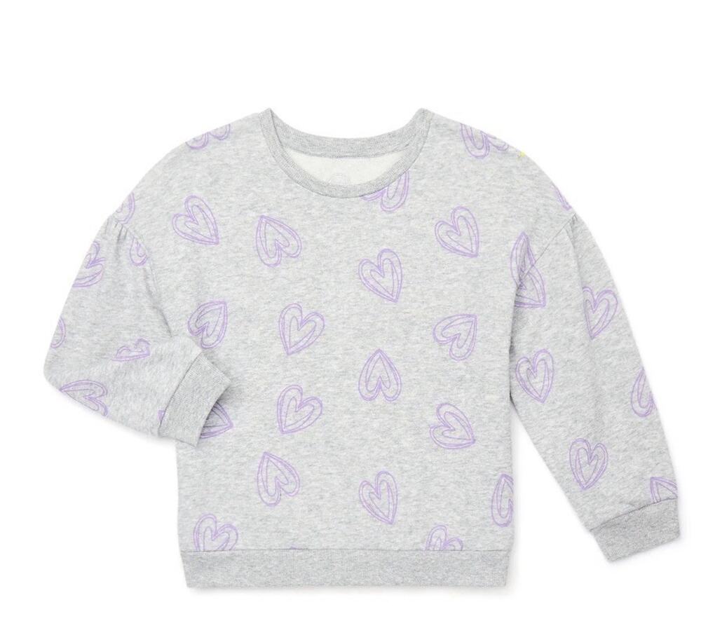 Girls Puff Sleeve Gray Sweatshirt with cute purple heart design NWT Size 5